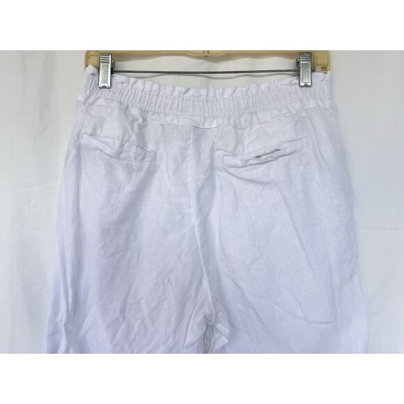 Charter Club Linen Luxury White Pull On Cropped Pants Coastal Lagenlook Beach S - Picture 4 of 6